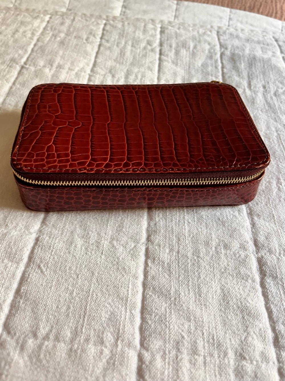 Vintage Banana Republic Croc-Embossed Zip Travel Jewelry Case Leather